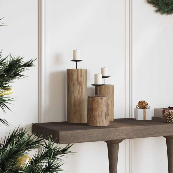 vidaXL Lysestake 3 pcs Naturlig Massivt teaktre