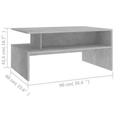 vidaXL Salongbord betonggrå 90x60x42,5 cm sponplate