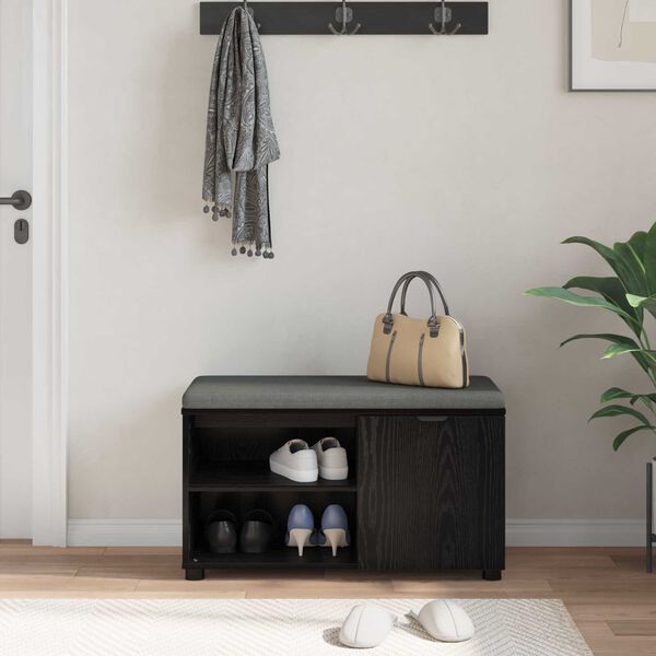 vidaXL Gangbenk med pute Ensfarget Svart Eik 80 x 38 x 46 cm