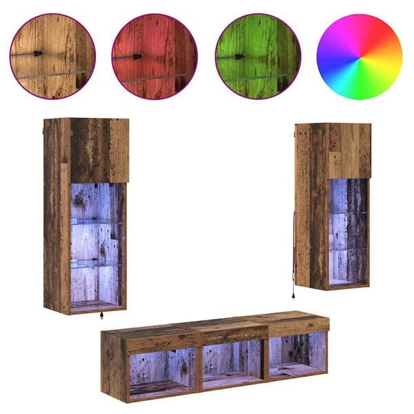 vidaXL TV Vegg Enheter Veggmontert 5 pcs Svart Eik Konstruert tre