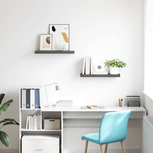 vidaXL Flytende vegghyller 2 stk h&oslash;yglans gr&aring; 60x23,5x3,8 cm MDF