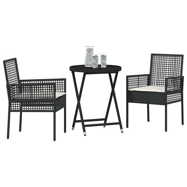 vidaXL Hage Bistro Sett 3 pcs Svart polyrotting