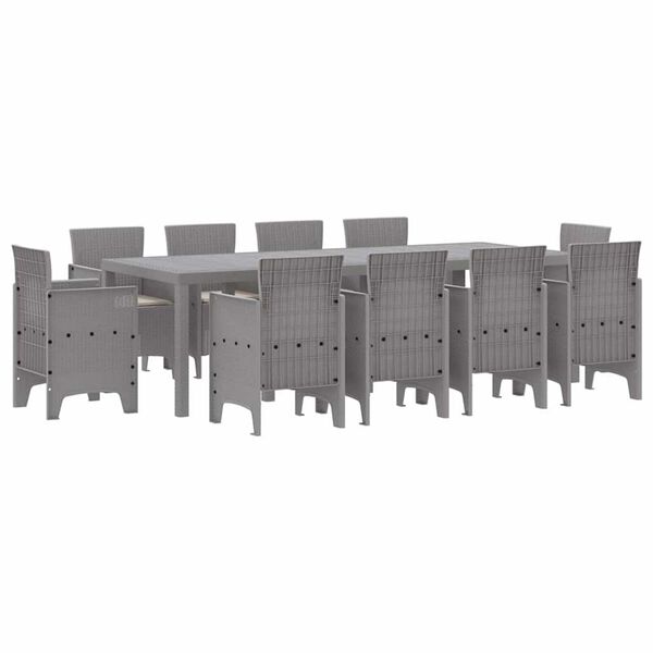 vidaXL Hage Spisegruppe 11 pcs Lysegr&aring; Polt rattan