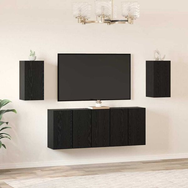 vidaXL TV-benksett 7 pcs Svart Eik 30,5 x 30 x 60 cm Konstruert tre