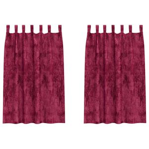 vidaXL Fl&oslash;yel Gardiner med gardiner 2 pcs Vinr&oslash;d 175 x 140 cm Fl&oslash;yel