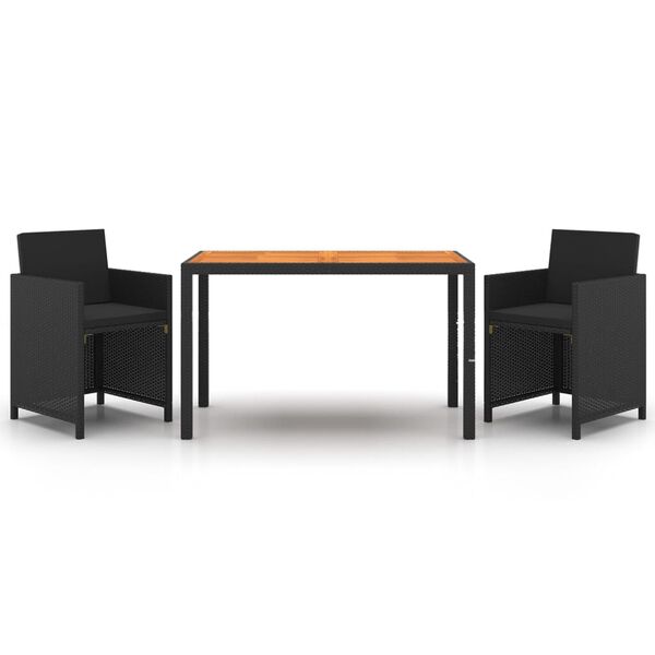 vidaXL Hagespisegruppe med puter 3 deler polyrotting svart