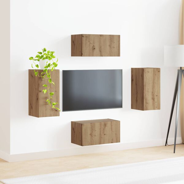 vidaXL TV-benksett 4 pcs Artisan Eik Konstruert tre