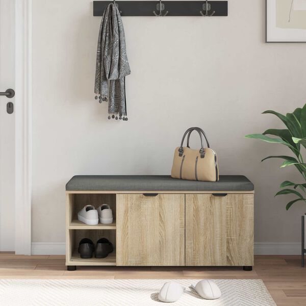 vidaXL Gangbenk med pute med hylle med d&oslash;r Sonoma eik 100 x 38 x 46 cm