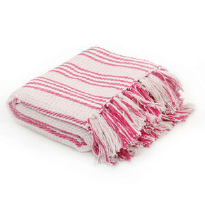 vidaXL Pledd bomull stripetm&oslash;nster 125x150 cm rosa og hvit
