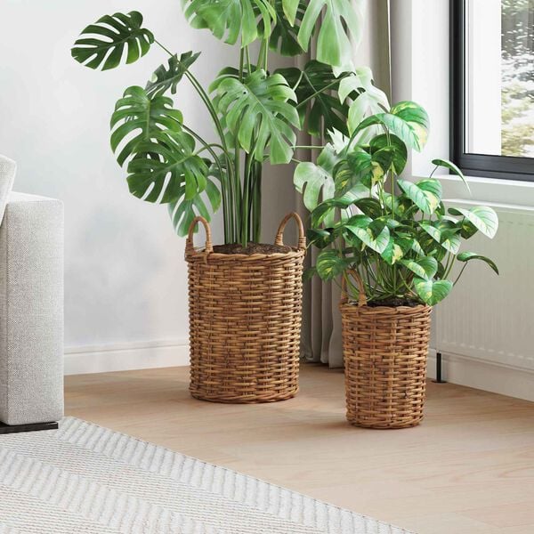 vidaXL Planterkurv med lagring 2 pcs Brun Kubu Rattan