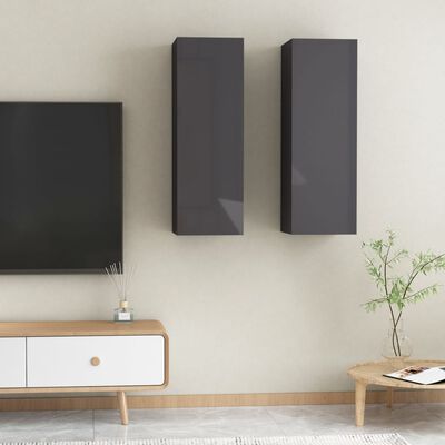 vidaXL TV-benker 2 stk høyglans grå 30,5x30x90 cm sponplate
