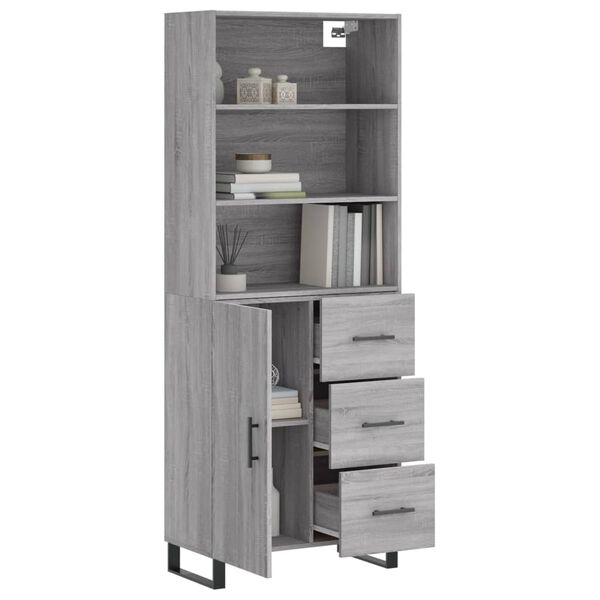 vidaXL Highboard gr&aring; sonoma 69,5x34x180 cm konstruert tre