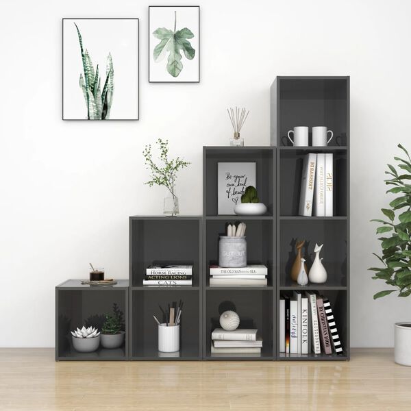 vidaXL TV-benksett 4 deler h&oslash;yglans gr&aring; konstruert tre