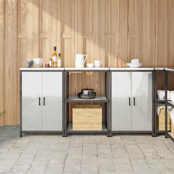 vidaXL Kj&oslash;kkenoppbevaringssett med hylle 3 pcs s&oslash;lv Galvanisert St&aring;l