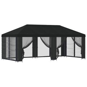 vidaXL Hagepaviljong med sidevegger 6 x 3 m Svart Polyester og st&aring;l