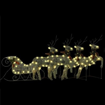 vidaXL Reinsdyr og slede juledekorasjon 100 lysdioder utendørs gull
