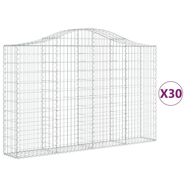 vidaXL Gabionkurver buede 30 stk 200x30x120/140 cm galvanisert jern