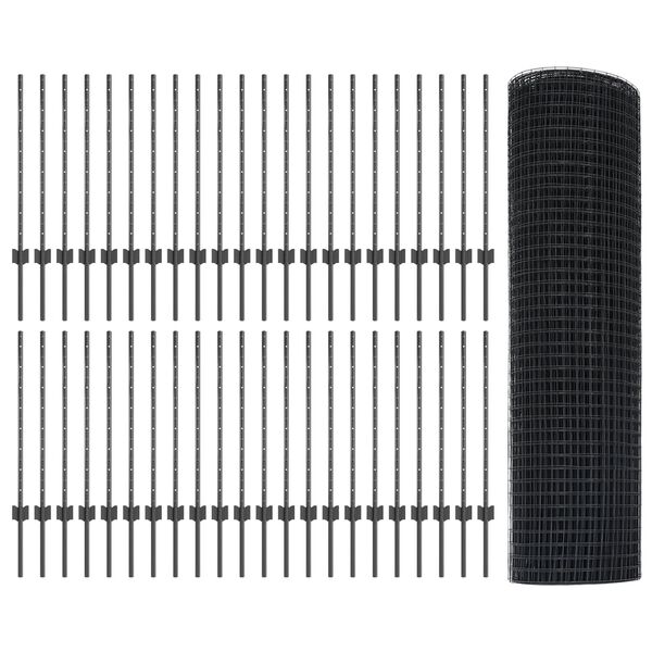 vidaXL Gjerde med stolpe Gr&aring; 0,8 x 100 m St&aring;l og PVC