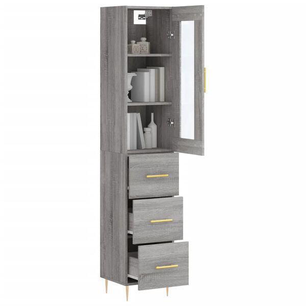 vidaXL Highboard grå sonoma 34,5x34x180 cm konstruert tre