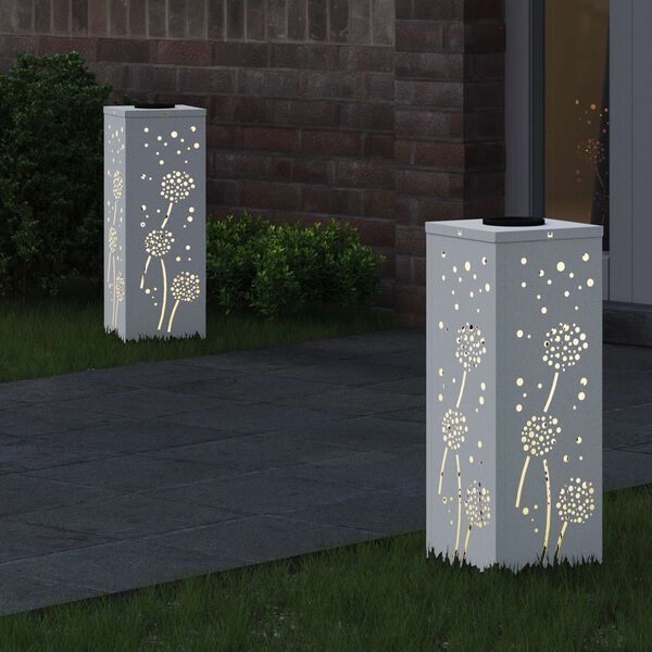 vidaXL Solenergi LED stibelys 2 pcs Hvit Kaldvalset st&aring;l