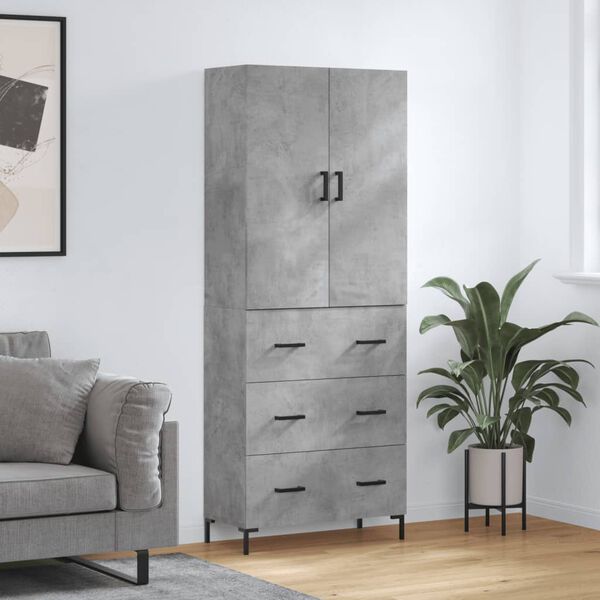 vidaXL Highboard betonggr&aring; 69,5x34x180 cm konstruert tre