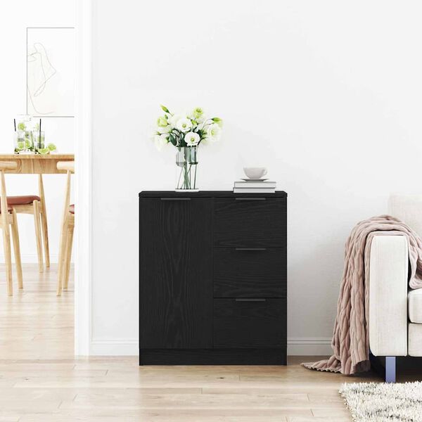 vidaXL Serviesskap med skuff Svart Eik 60 x 30 x 70 cm Konstruert tre