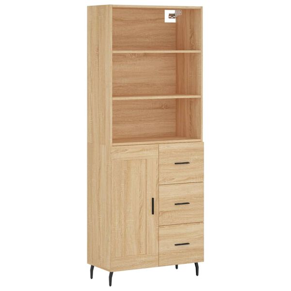 vidaXL Highboard sonoma eik 69,5x34x180 cm konstruert tre