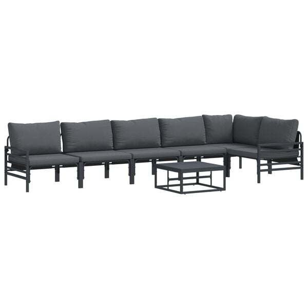 vidaXL Hagesofa Set med pute 7 pcs Svart Stål