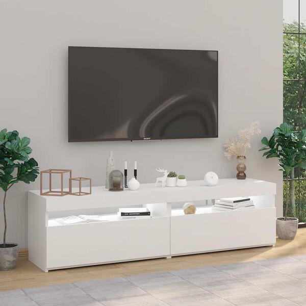 vidaXL TV-benker 2 stk med LED-lys h&oslash;yglans hvit 75x35x40 cm