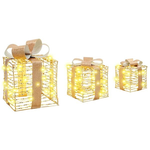 vidaXL Gaveeske med 60 LED 3 pcs Varmhvit 20 x 20 x 20 cm PET