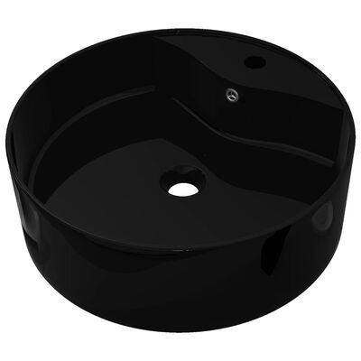 Keramisk rund baderomsservant servantbatterihull/overløpshull, svart