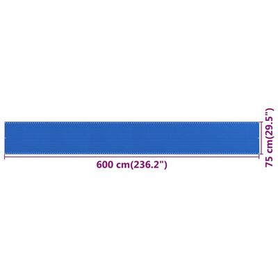 vidaXL Balkongskjerm blå 75x600 cm HDPE