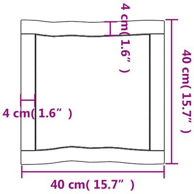 vidaXL Bordplate 40x40x(2-6) cm ubehandlet heltre eik naturlig kant