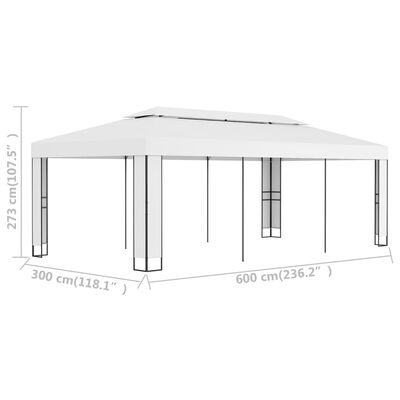 vidaXL Paviljong med dobbelt tak 3x6 m hvit