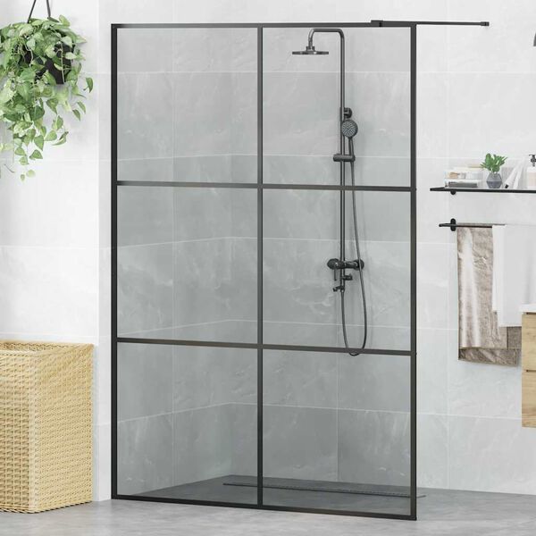 vidaXL Walk-in Dusjvegg Svart 140 x 195 cm herdet glass