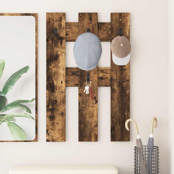 vidaXL Vegghengt kleshenger Røkt eik 65 x 3 x 100 cm Konstruert tre