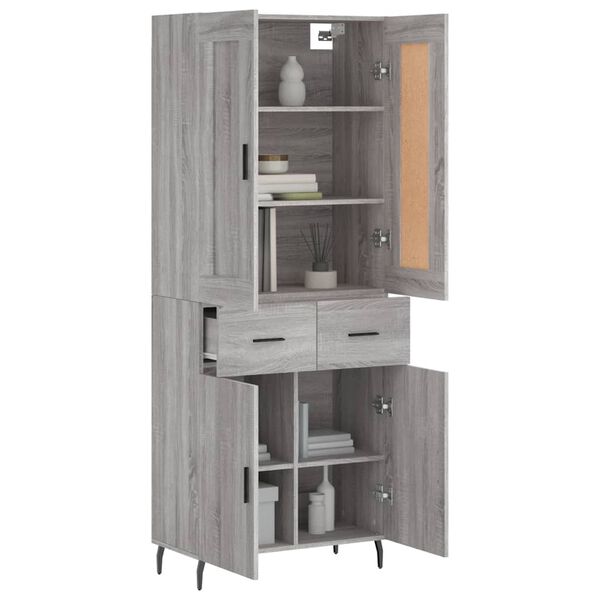 vidaXL Highboard grå sonoma 69,5x34x180 cm konstruert tre