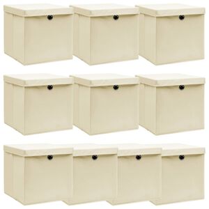 vidaXL Oppbevaringsbokser med lokk 10 stk kremhvit 32x32x32 cm stoff