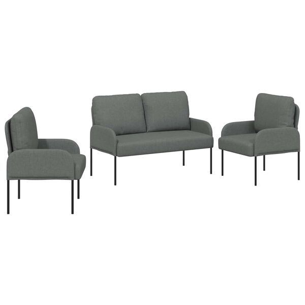 vidaXL Sofasett med pute 3 pcs M&oslash;rkegr&aring; 115 x 56 x 80 cm Kryssfin&eacute;r