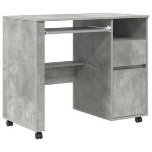 vidaXL Skrivebord med hjul Betonggr&aring; Konstruert tre 91 x 50 x 77 cm