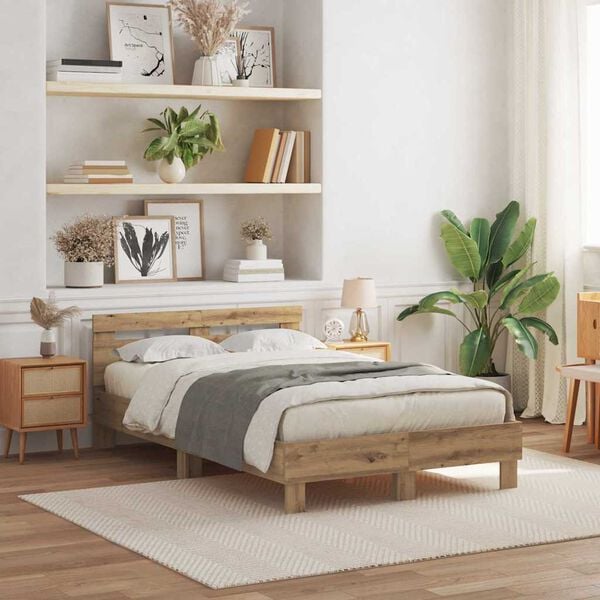 vidaXL Sengestamme med LED Artisan Eik 135 x 190 cm Konstruert tre