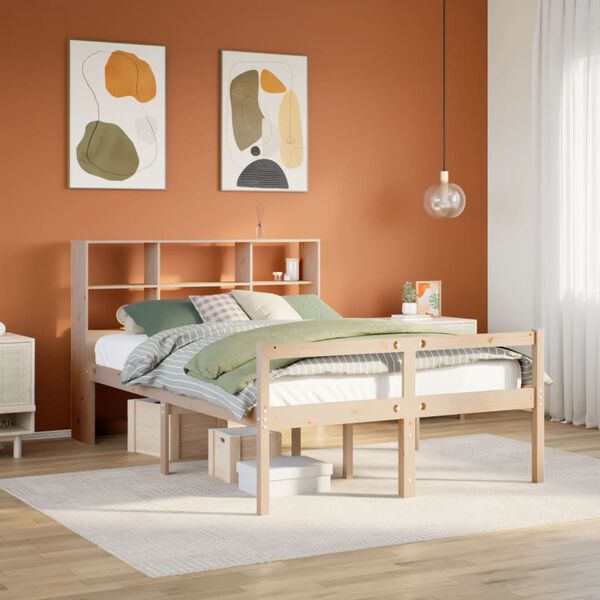 vidaXL Seng med bokhylle uten madrass 140x190 cm heltre furu