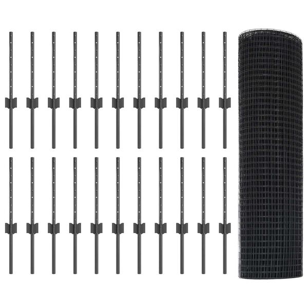 vidaXL Gjerde med stolpe Gr&aring; 0,4 x 50 m St&aring;l og PVC