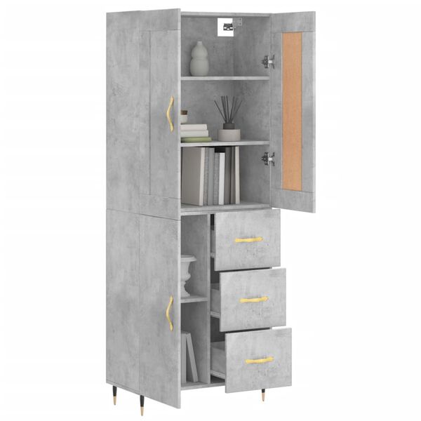 vidaXL Highboard betonggr&aring; 69,5x34x180 cm konstruert tre