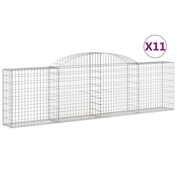 vidaXL Gabionkurver buede 11 stk 300x30x80/100 cm galvanisert jern