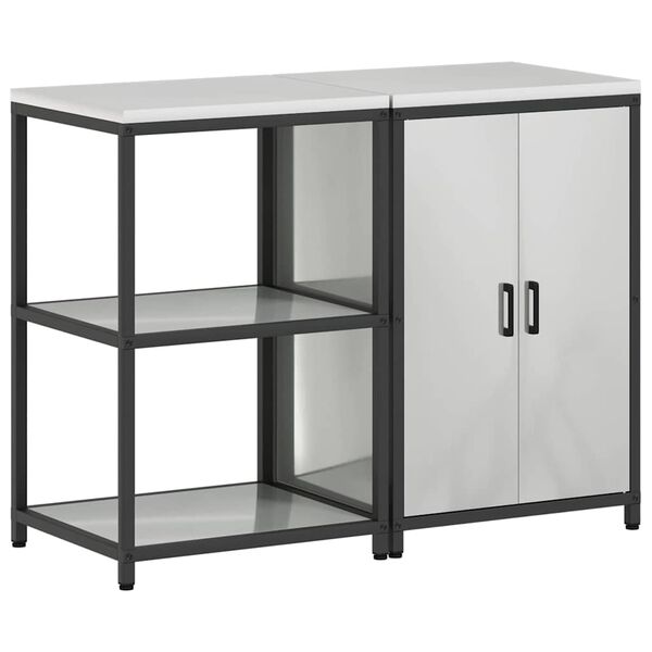 vidaXL Kj&oslash;kkenoppbevaringssett med hylle 2 pcs s&oslash;lv Galvanisert St&aring;l