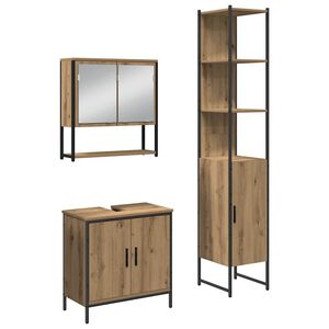 vidaXL Baderomsinnredningssett med hylle 3 pcs Brun Konstruert tre