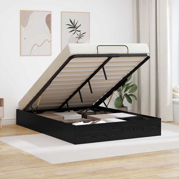 vidaXL Ottoman sengeramme Svart Eik 203 x 140 x 25 cm Konstruert tre