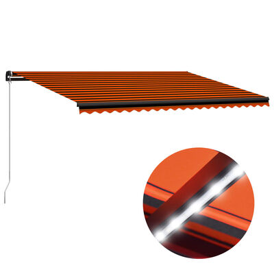 vidaXL Manuell uttrekkbar markise med LED 500x300 cm oransje og brun