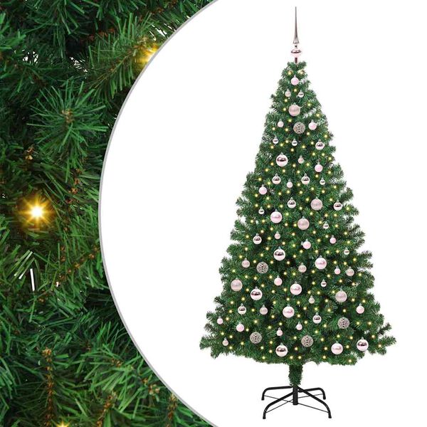 vidaXL Kunstig juletre med 300 LED gr&oslash;nn 210 cm PVC og St&aring;l og Plast